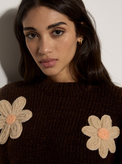 Chunky Knit Flower Applique Jumper