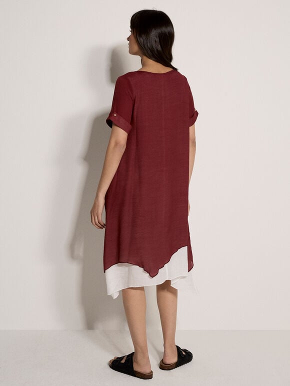 Slub Shimmer Tunic Mini Dress, Burgundy, large