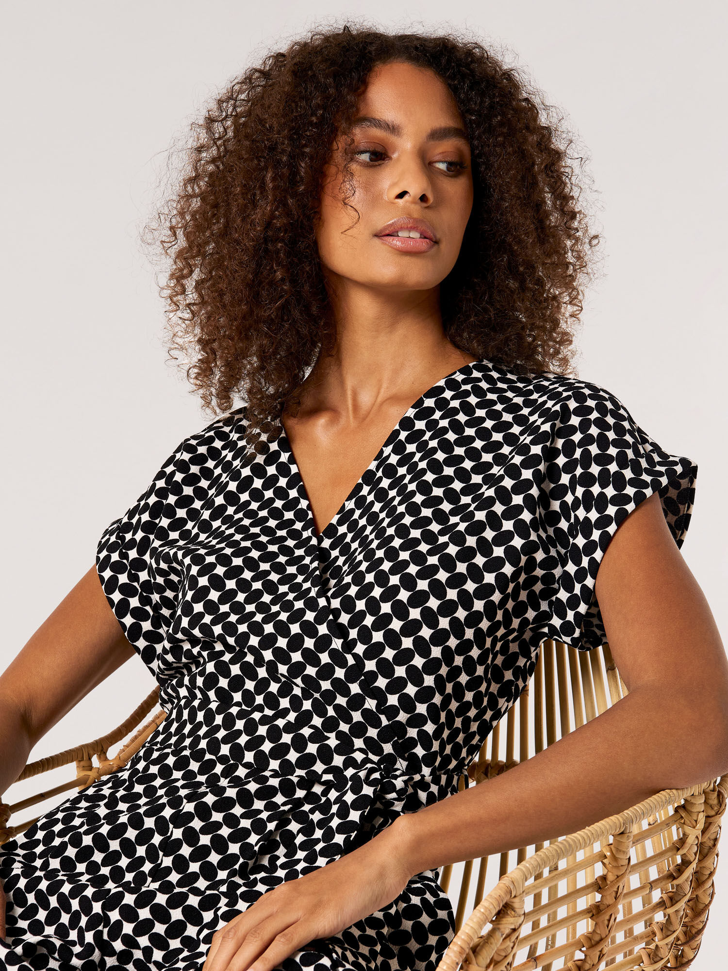 Oval Print Wrap Culotte Jumpsuit Apricot Clothing