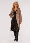 Double-Breasted Suede Belted Trench Coat, Brown, large
