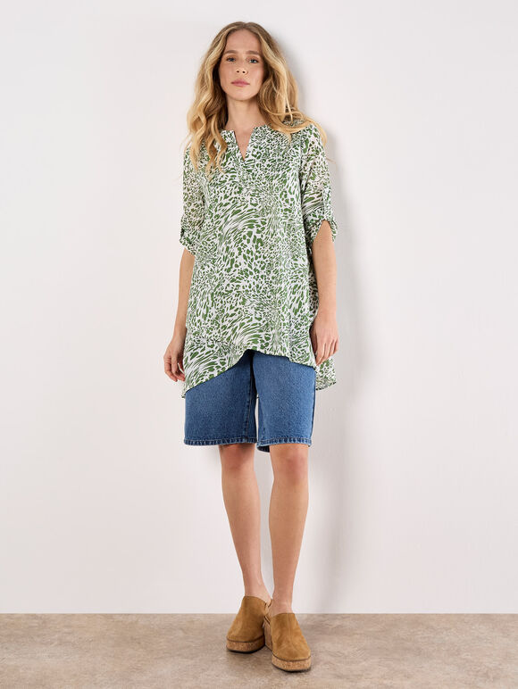 Mixed Animal Print Layered Blouse, Green, large