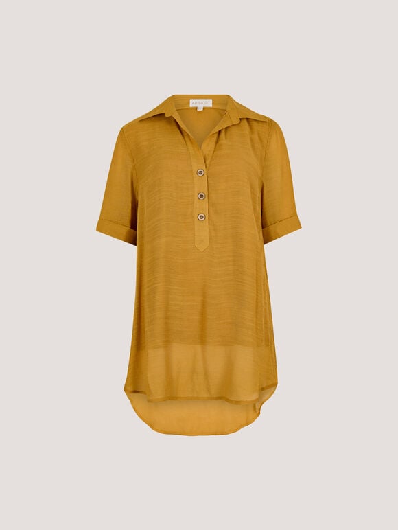 Slub Shimmer Relaxed Blouse, Mustard, large