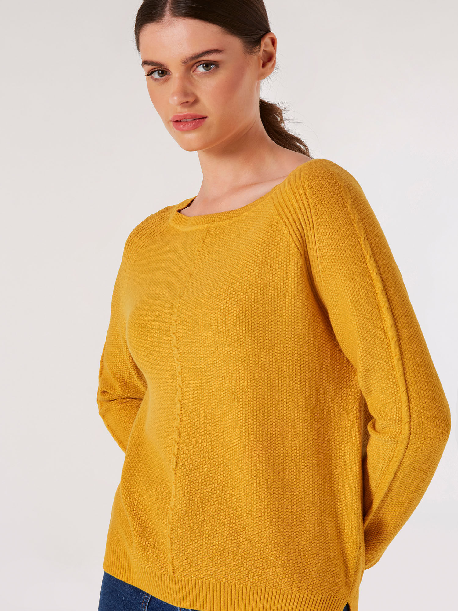 Waffle Knit Aran Jumper Apricot Clothing