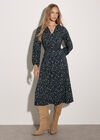 Ditsy Floral Crepe Midi Dress, Navy, large