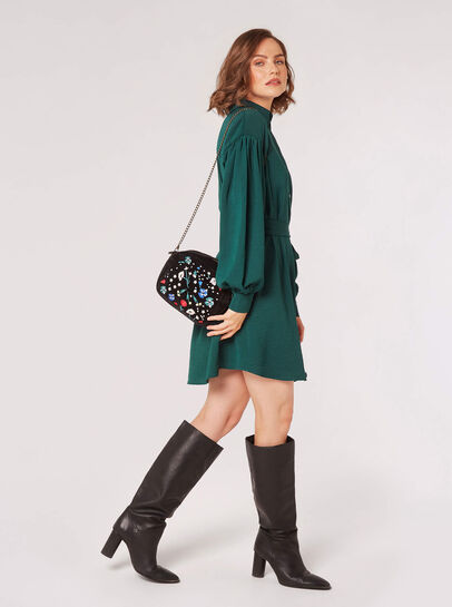Floral Embroidered Velvet Bag