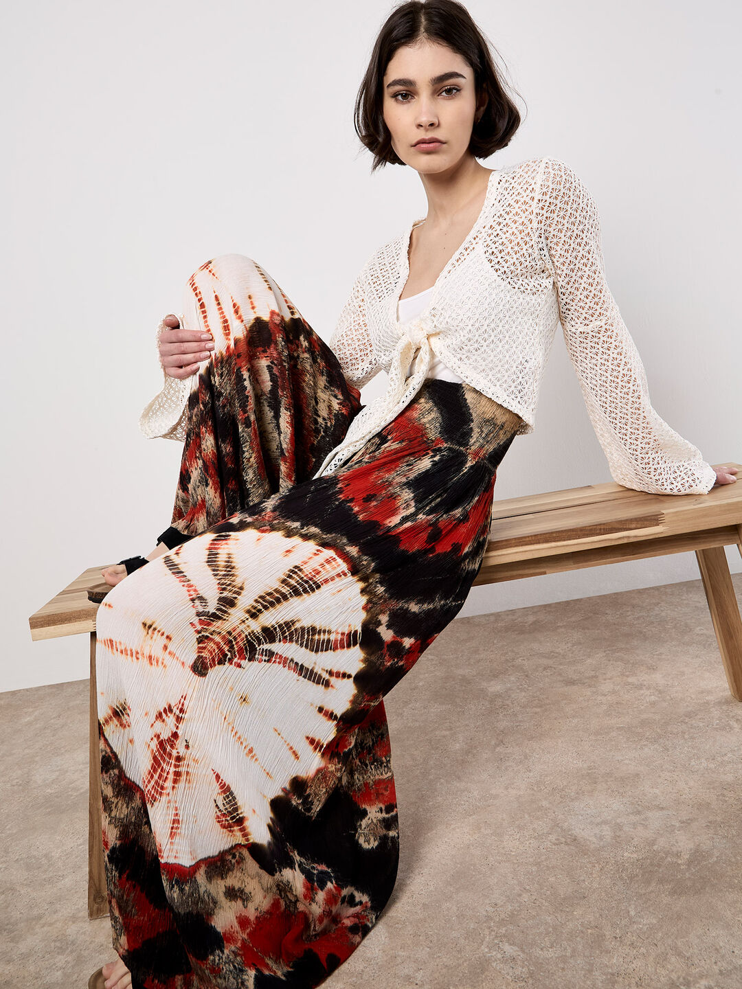 Tie-Dye Textured Palazzo Trousers