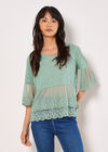 Embroidered Cotton Mesh Blouse, Mint, large