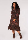 Curve Feather Print Midi  Dress, Burgundy, large