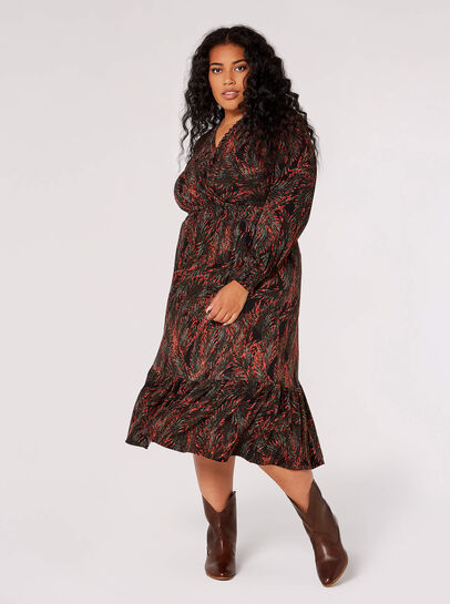 Curve Feather Print Midi  Dress
