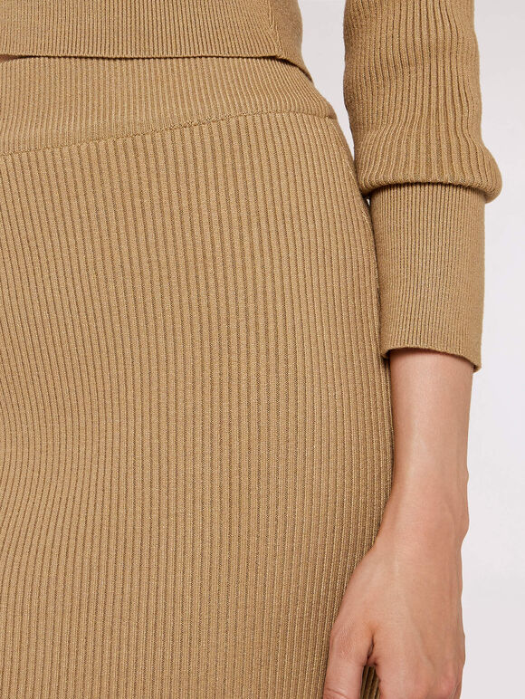 Ribbed Midi Skirt, Stone, large