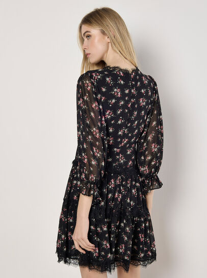 Vintage Floral Lace Tiered Mini Dress