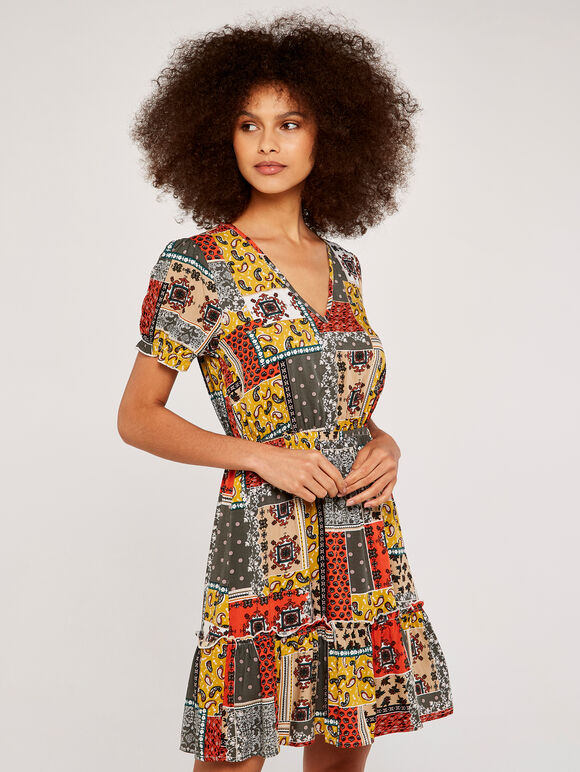 Patchwork Paisley Dress, Orange, large