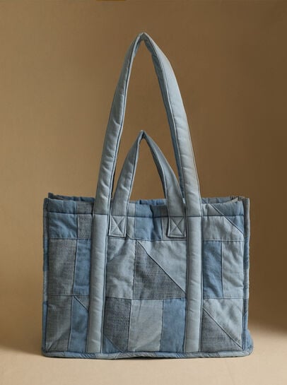 Cotton Denim Patchwork Tote Bag