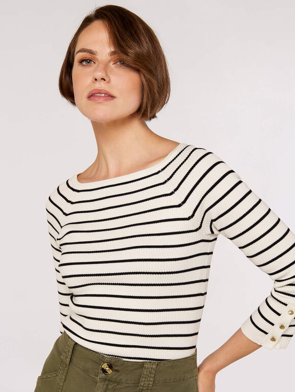  Stripe Ribbed Jumper, White, large