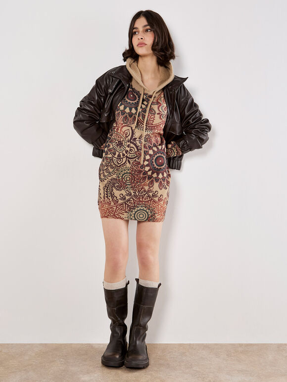 Mandala Hooded Tunic Jumper, Rust, large