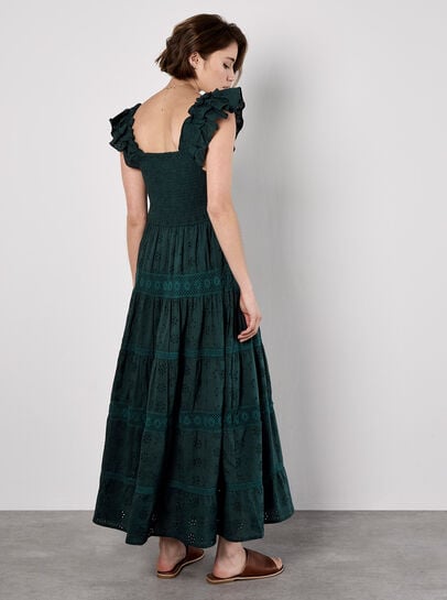Broderie Anglaise Tiered Smocked Maxi Dress
