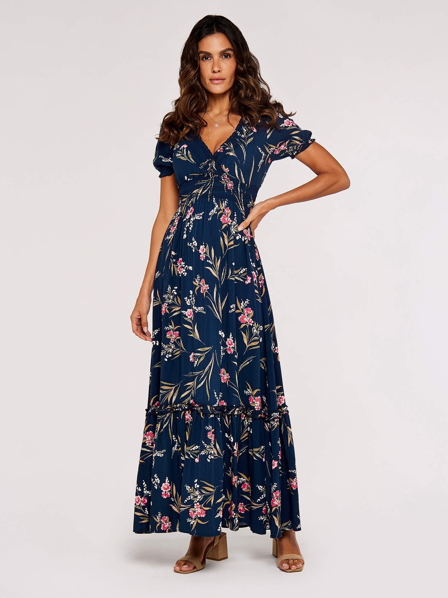 Watercolour Floral Smocked Maxi Dress