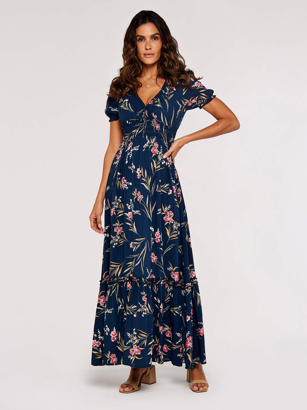 Watercolour Floral Smocked Maxi Dress | Apricot Clothing