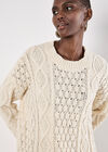 Cable Knit Oversized Jumper Mini Dress, Stone, large