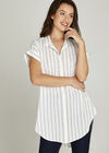 White Striped Short Turn Up Sleeve Shirt, White, large