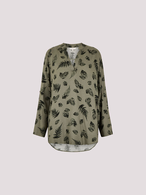 Botanical Leaf Lightweight Blouse, Khaki, large