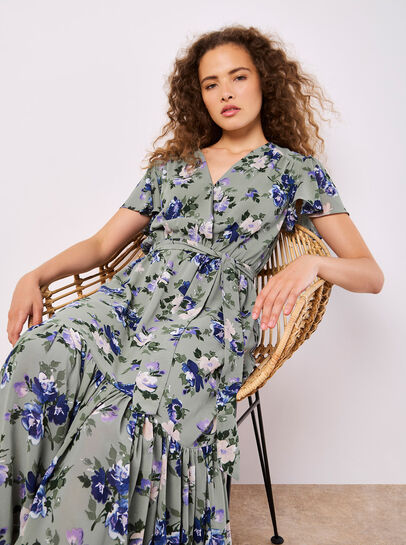 Painterly Roses Wrap Maxi Dress