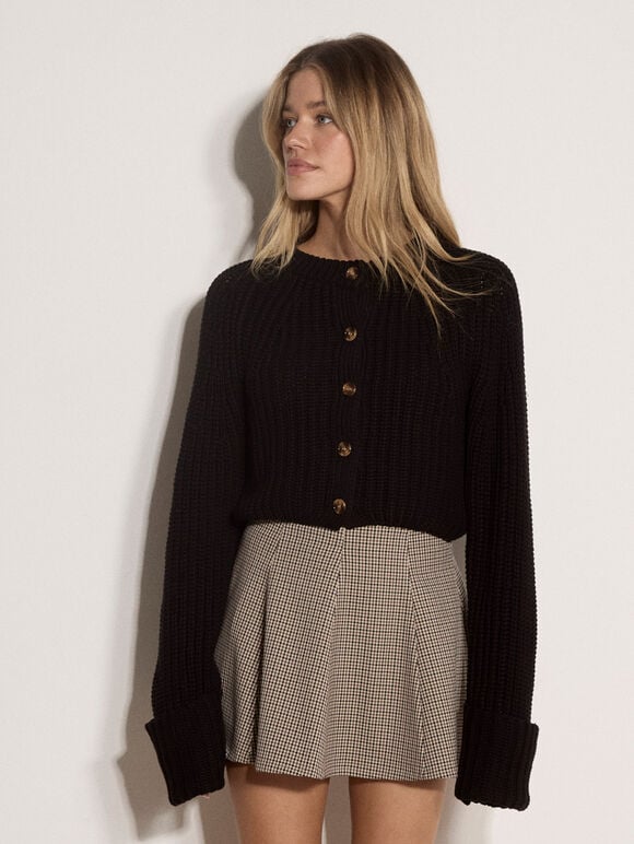 Chunky Knit Cardigan, Black, large