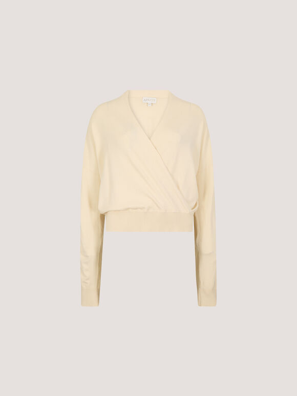 Soft Fine Knit Wrap Jumper, Stone, large