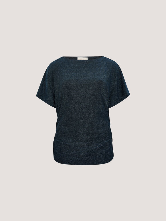 Glitter Ruched Top, Teal, large