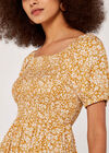 Ditsy Puff Sleeve Midi Dress, Mustard, large