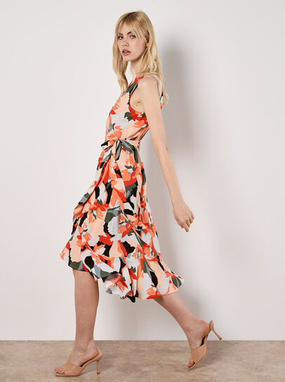 Graphic Floral Wrap Midi Dress