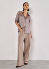 Lace Insert Oversized Satin Shirt, Grey, large