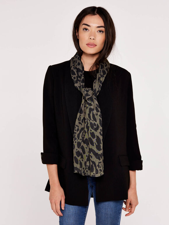 Animal Print Long Scarf, Green, large
