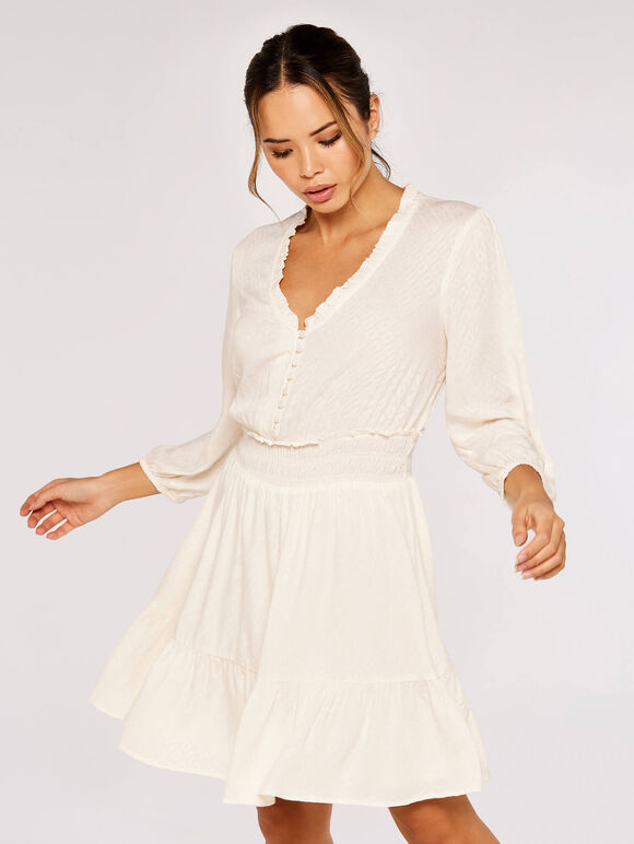 Diamond Jacquard Mini Dress, White, large