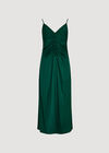 Ruched Satin A-Line Midi Dress, Green, large