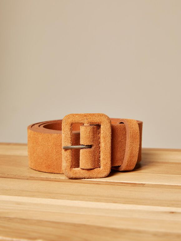 Suede Tan Belt, Brown, large