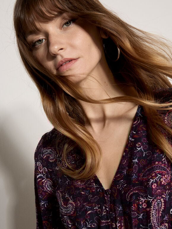 Paisley Print Tiered Maxi Dress, Navy, large