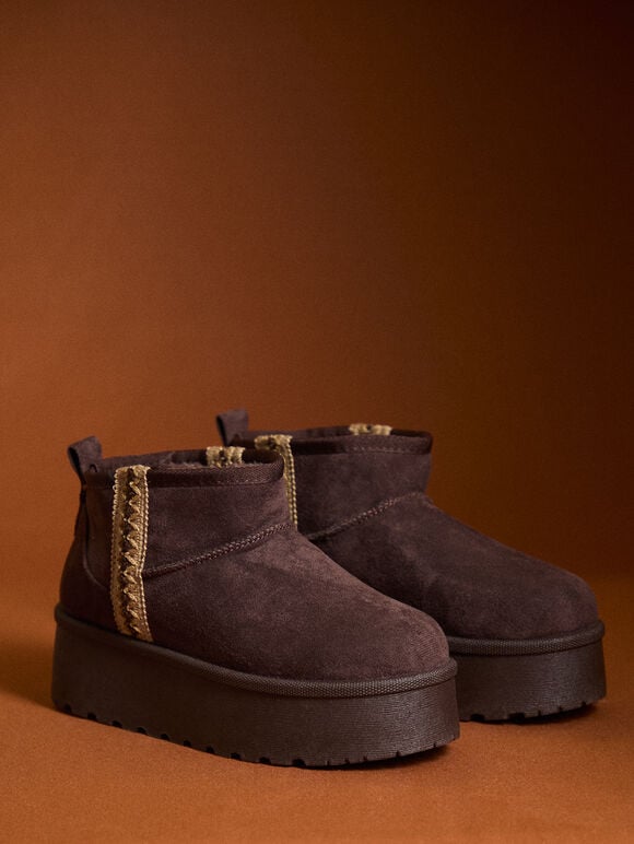 Cosy Platform Ankle Boots, Brown, large