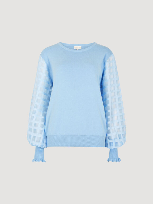 Contrast Organza Sleeves Jumper, Sky Blue, large