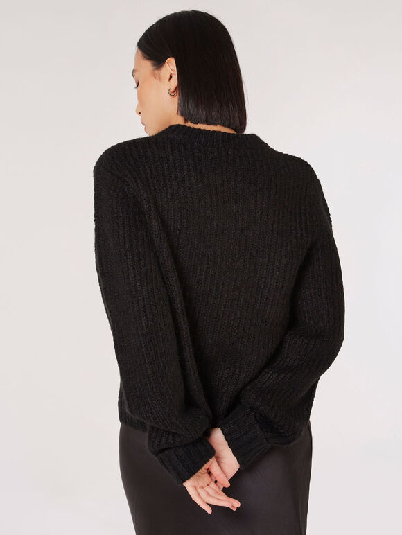 Chunky Knit Boxy Jumper, Black, large