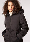 Faux Fur Hood Puffer Jacket, Black, large