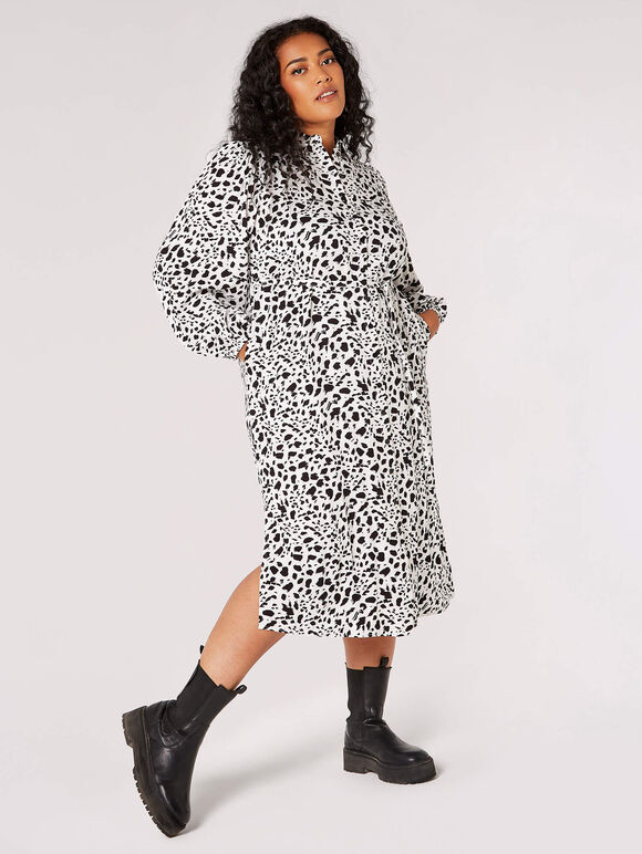Curve Animal Print Midi Dress, Cream, large