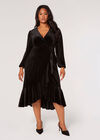 Curve Velvet Wrap Midi Dress, Black, large