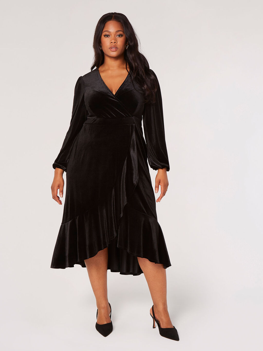 Image of Curve Velvet Wrap Midi Dress
