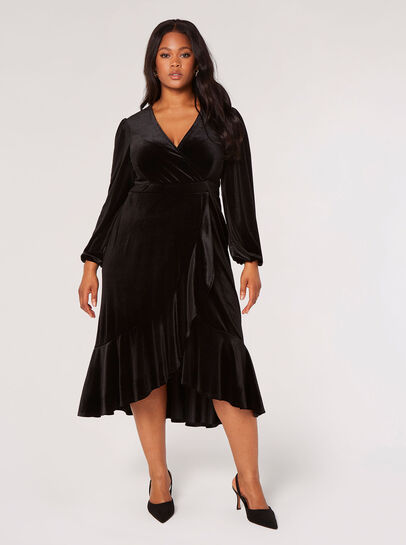 Curve Velvet Wrap Midi Dress