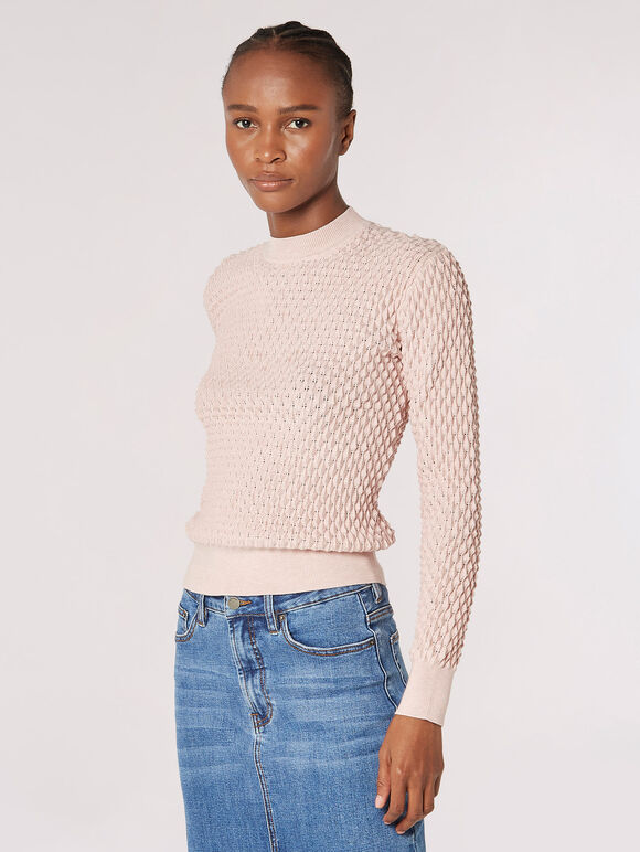 3D Textured Knitted Jumper, Pink, large