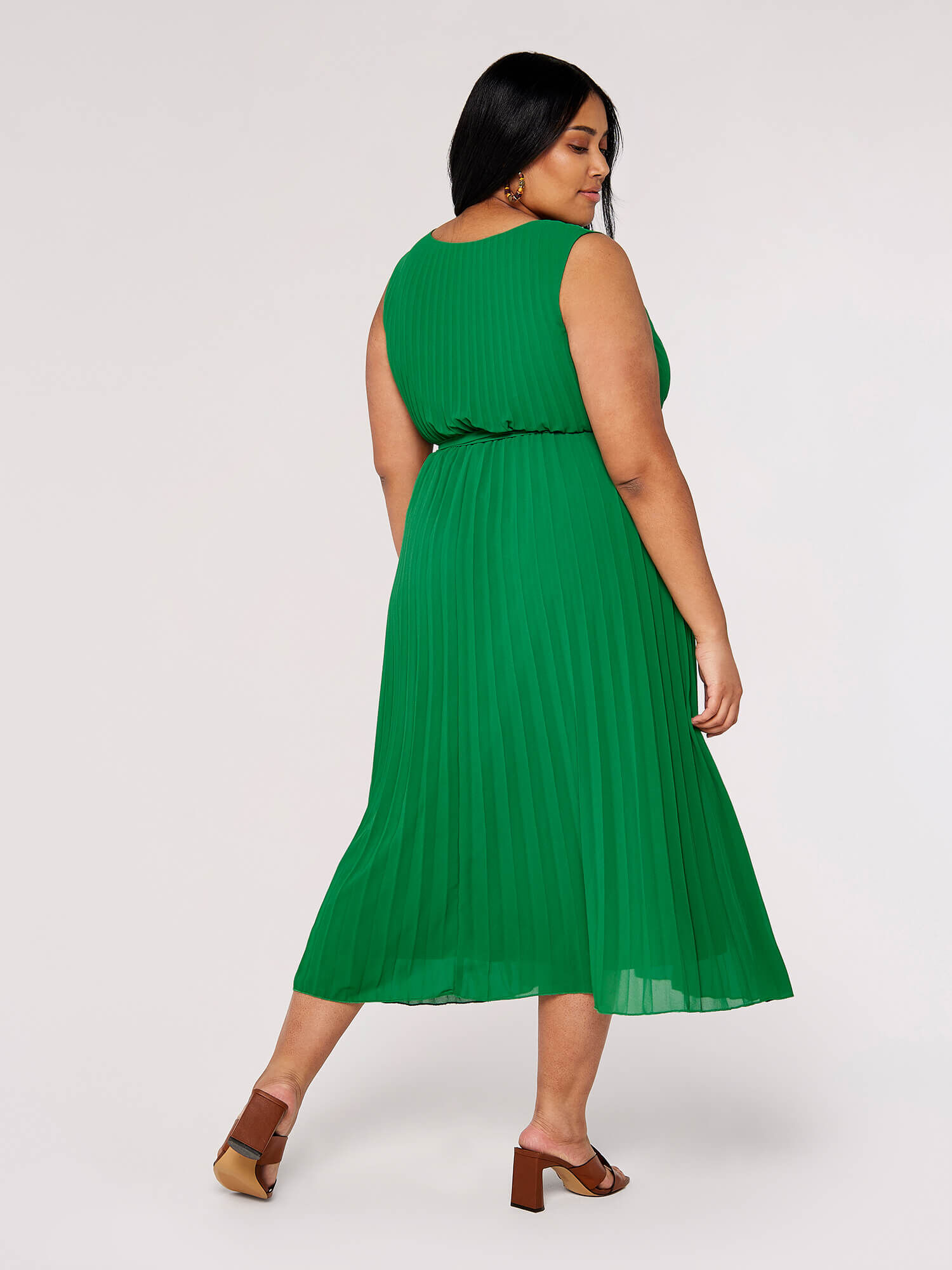 Curve Plisse Wrap Dress Apricot Clothing