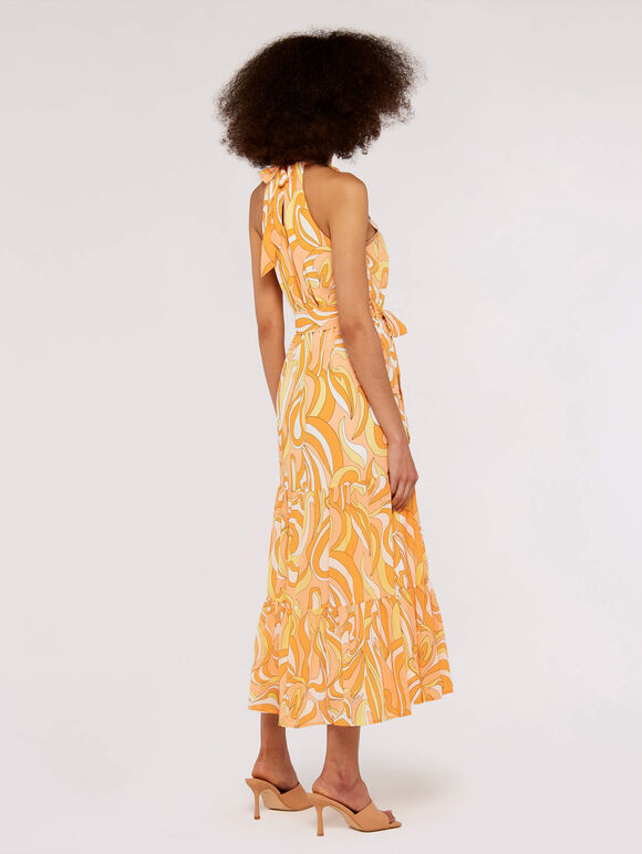 Swirl  Halterneck Dress, Orange, large