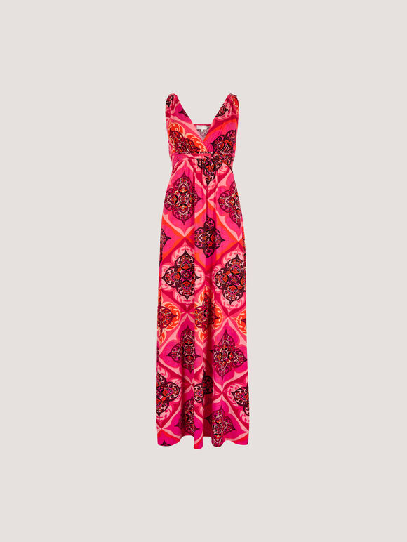 Tile Print Jersey Maxi Dress, Red, large