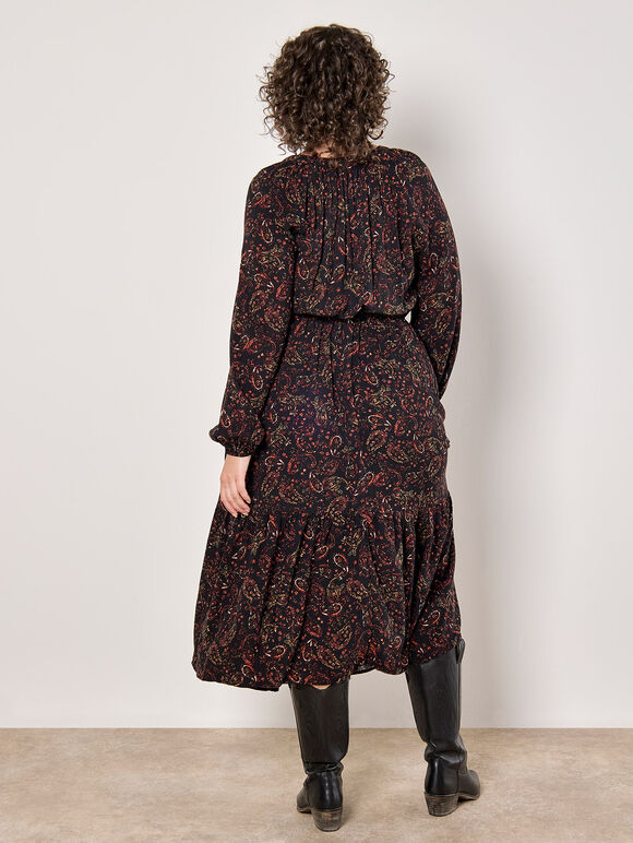 Curve Painterly Paisley Midi Dress, Black, large